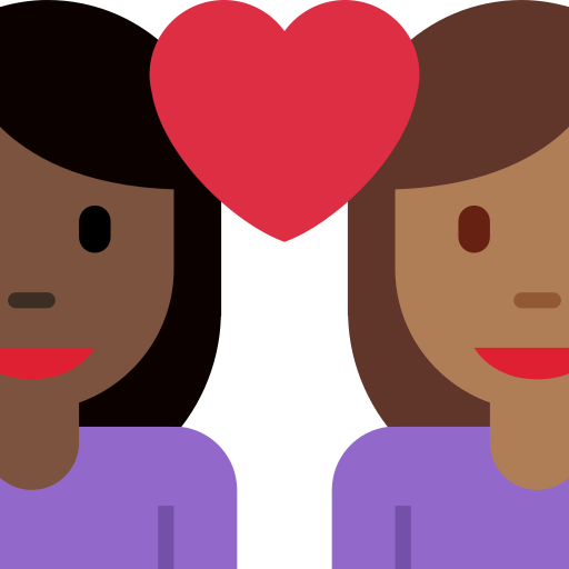 Pár se srdcem: Žena, Žena, Tmavý odstín pleti, Středně tmavý odstín pleti pro Twitter (X) Twemoji 15.0.3