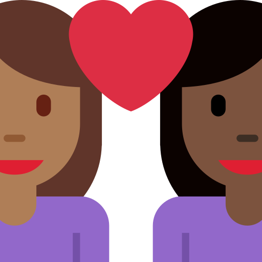 Pár se srdcem: Žena, Žena, Středně tmavý odstín pleti, Tmavý odstín pleti pro Twitter (X) Twemoji 15.0.3