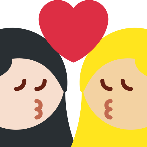 Twitter (X) Twemoji 15.0.3의 경우 키스: 여자 여자 하얀 피부 연한 갈색 피부