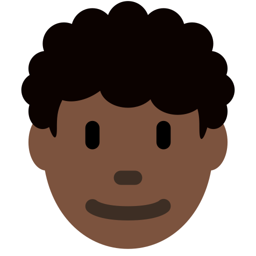 Muž: Tmavý odstín pleti, kudrnaté vlasy pro Twitter (X) Twemoji 15.0.3