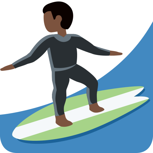Mannelijke surfer: donkere huidskleur voor Twitter (X) Twemoji 15.0.3