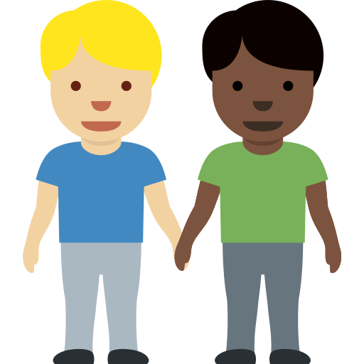 Mannen hand in hand: lichtgetinte huidskleur, donkere huidskleur voor Twitter (X) Twemoji 15.0.3