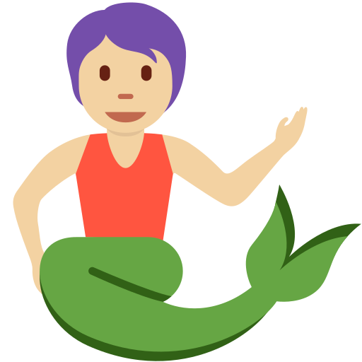 مخلوق بحري بجسد بشري وذيل سمكة: بشرة بلون فاتح ومعتدل لـ Twitter (X) Twemoji 15.0.3