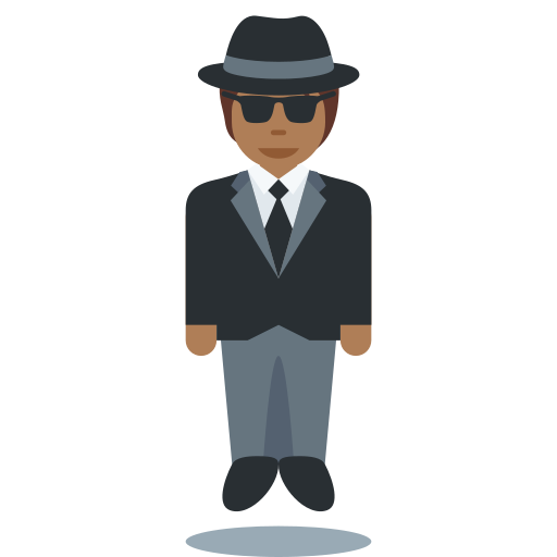 Osoba v obleku levituje: Středně tmavý odstín pleti pro Twitter (X) Twemoji 15.0.3