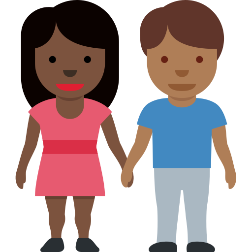 Lelaki dan wanita berpegangan tangan: ton kulit gelap dan ton kulit sederhana gelap untuk Twitter (X) Twemoji 15.0.3