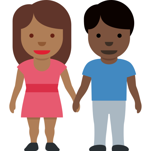 Twitter (X) Twemoji 15.0.3의 경우 손을 잡고 있는 남녀: 진한 갈색 피부 검은색 피부