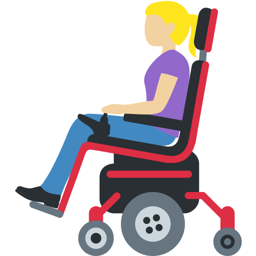 ผู้หญิงในวีลแชร์แบบใช้มอเตอร์: โทนผิวสีขาวเหลือง สำหรับ Twitter (X) Twemoji 15.0.3