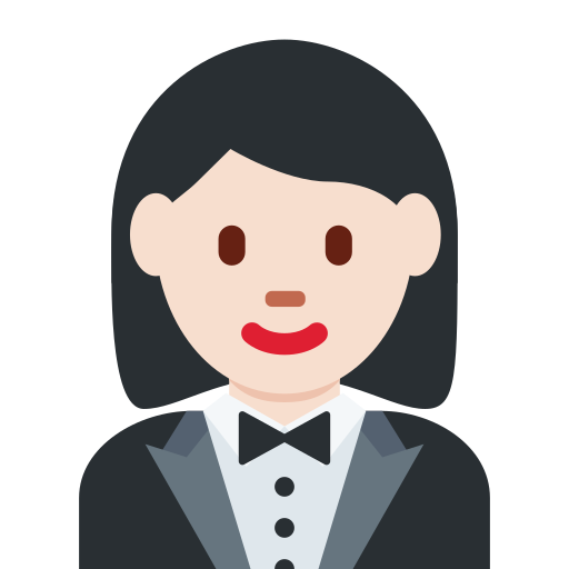 Vrouw in smoking: lichte huidskleur voor Twitter (X) Twemoji 15.0.3