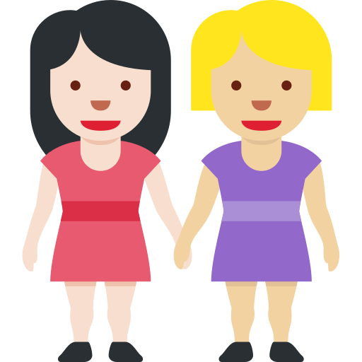 Twitter (X) Twemoji 15.0.3의 경우 손을 잡고 있는 두 명의 여자: 하얀 피부 연한 갈색 피부