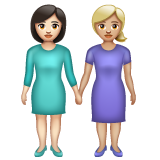 WhatsApp 2.25.1.75의 경우 손을 잡고 있는 두 명의 여자: 하얀 피부 연한 갈색 피부